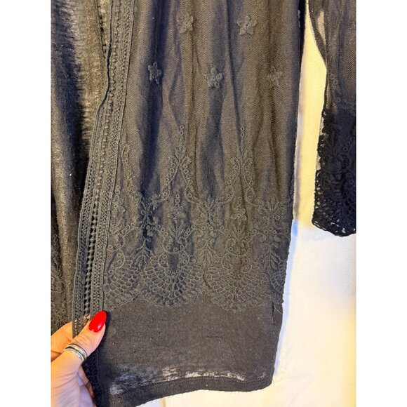Black Sheer Knit Cardigan Sweater Lace Womens XL Whimsygoth Hippie Indie Maurice - Picture 3 of 3